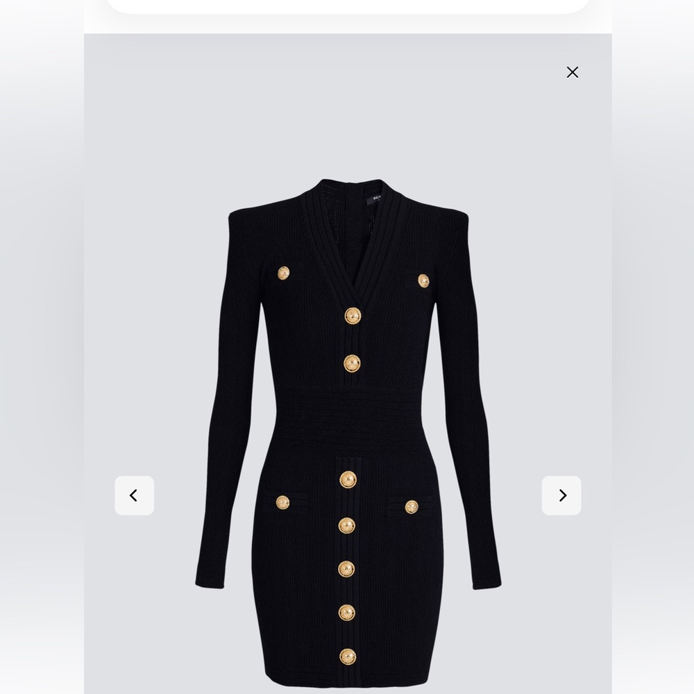Balmain Black Mini Dress with Gold Buttons